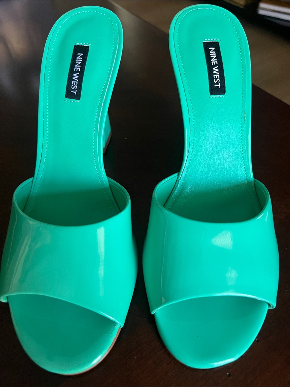 Nine West Bright Green Patent Slide Mules